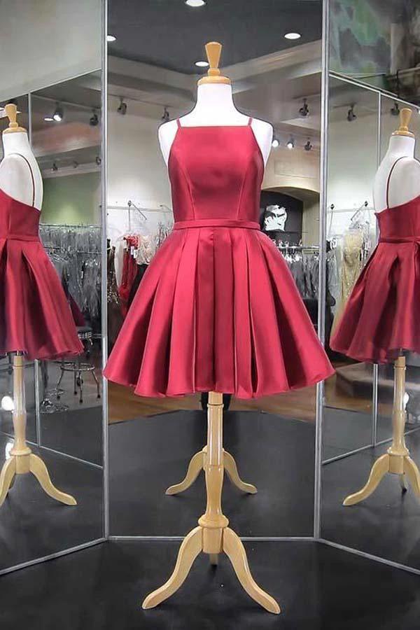 Fashion 2023 Navy Blue Spaghetti Straps Satin Homecoming Dresses PD040 by pgmdress