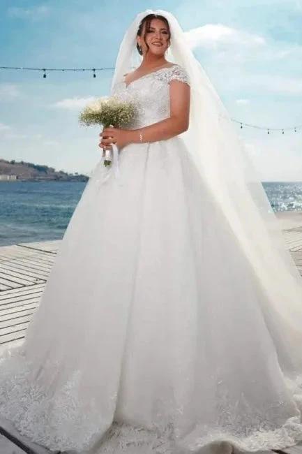 Fashion A-line Off-the-shoulder Wedding Dresses With Lace by misshow.com