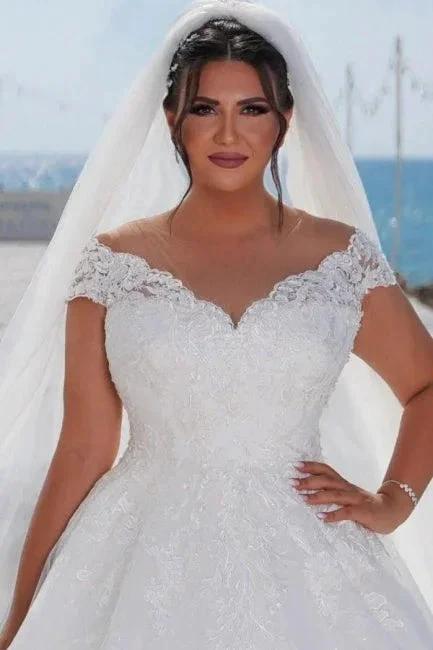 Fashion A-line Off-the-shoulder Wedding Dresses With Lace by misshow.com