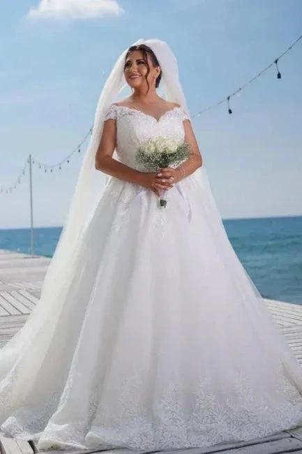 Fashion A-line Off-the-shoulder Wedding Dresses With Lace by misshow.com