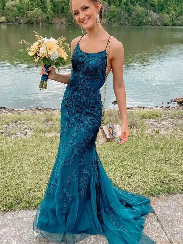 Fashion Long Mermaid Lace Backless Prom Dress Modest Formal Evening Dresses by BIZTUNNEL