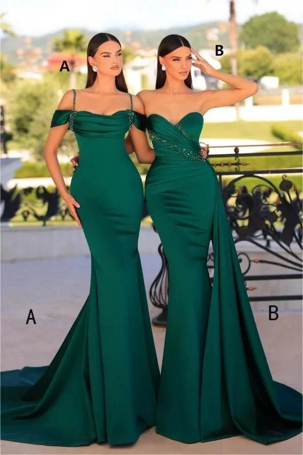 Fashionable Long Dark Green Mermaid Sleeveless Beading Satin Prom Dress by misshow.com