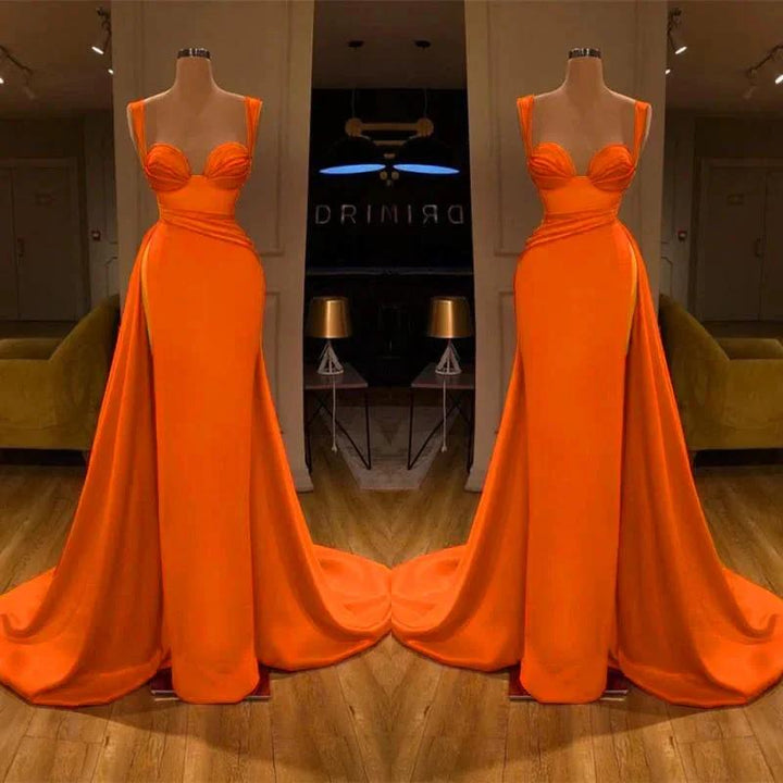 Stunning Long Sweetheart Mermaid Satin Prom Dresses with High Slit by BIZTUNNEL
