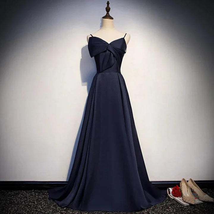 Dark blue satin long prom dress, simple evening dress s93 by simplepromdress