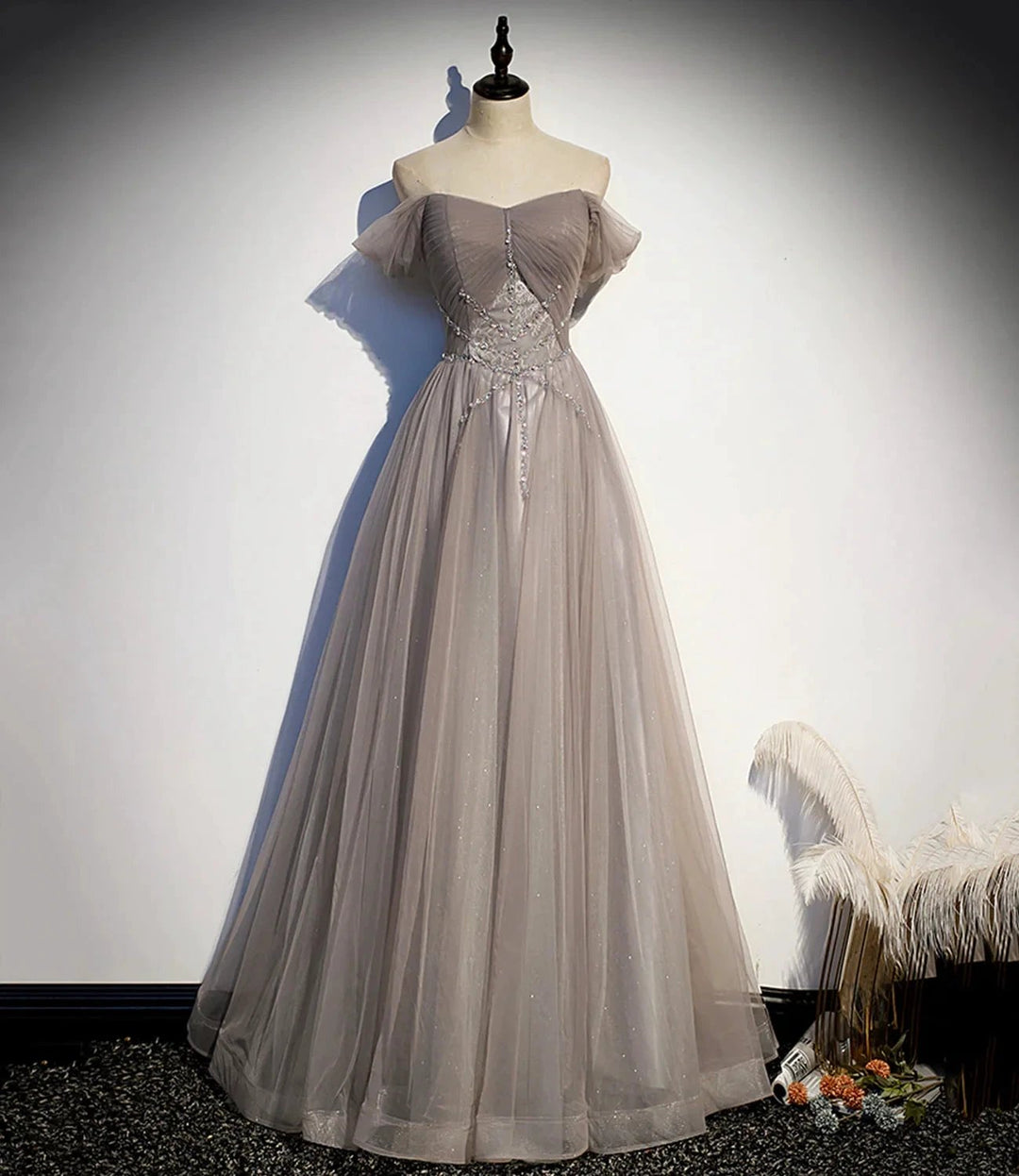 Elegant tulle lace long prom dress A line evening gown s67 by simplepromdress