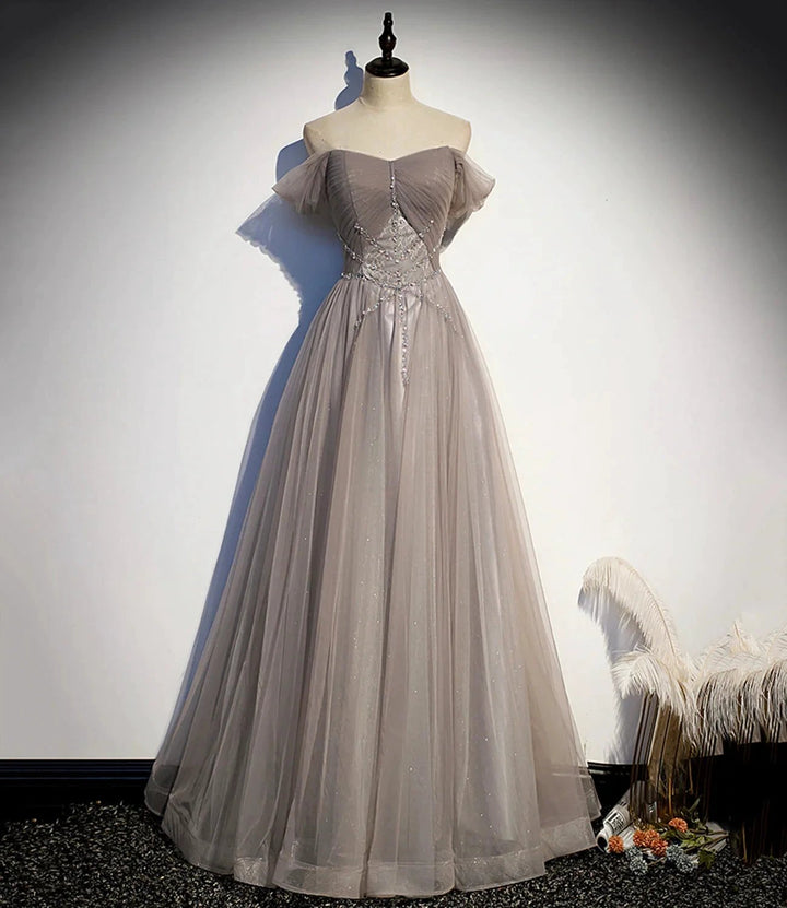 Elegant tulle lace long prom dress A line evening gown s67 by simplepromdress