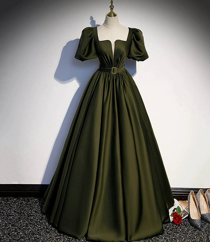 Green satin long prom dress A-line evening dress s87 by simplepromdress