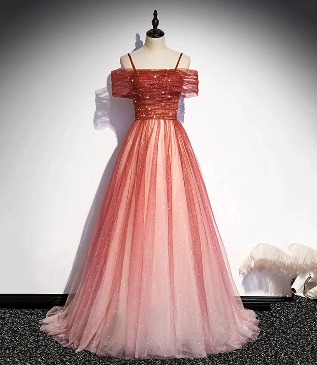 Burgundy tulle long A line prom dress evening dress s75 by simplepromdress