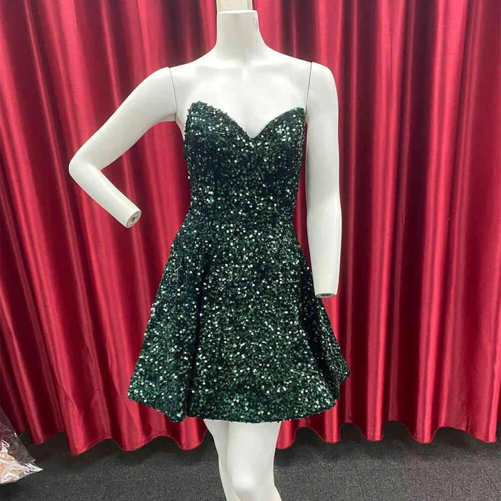 Sweetheart Dark Green Sequins A-Line Homecoming Dress Y1409 by simplepromdress
