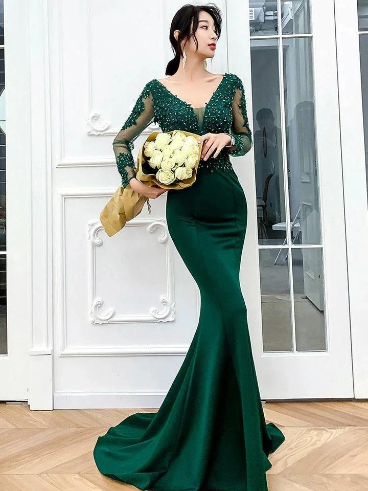 Dark Green Mermaid Beaded and Lace Mermaid Long Evening Dress Y1433 by simplepromdress
