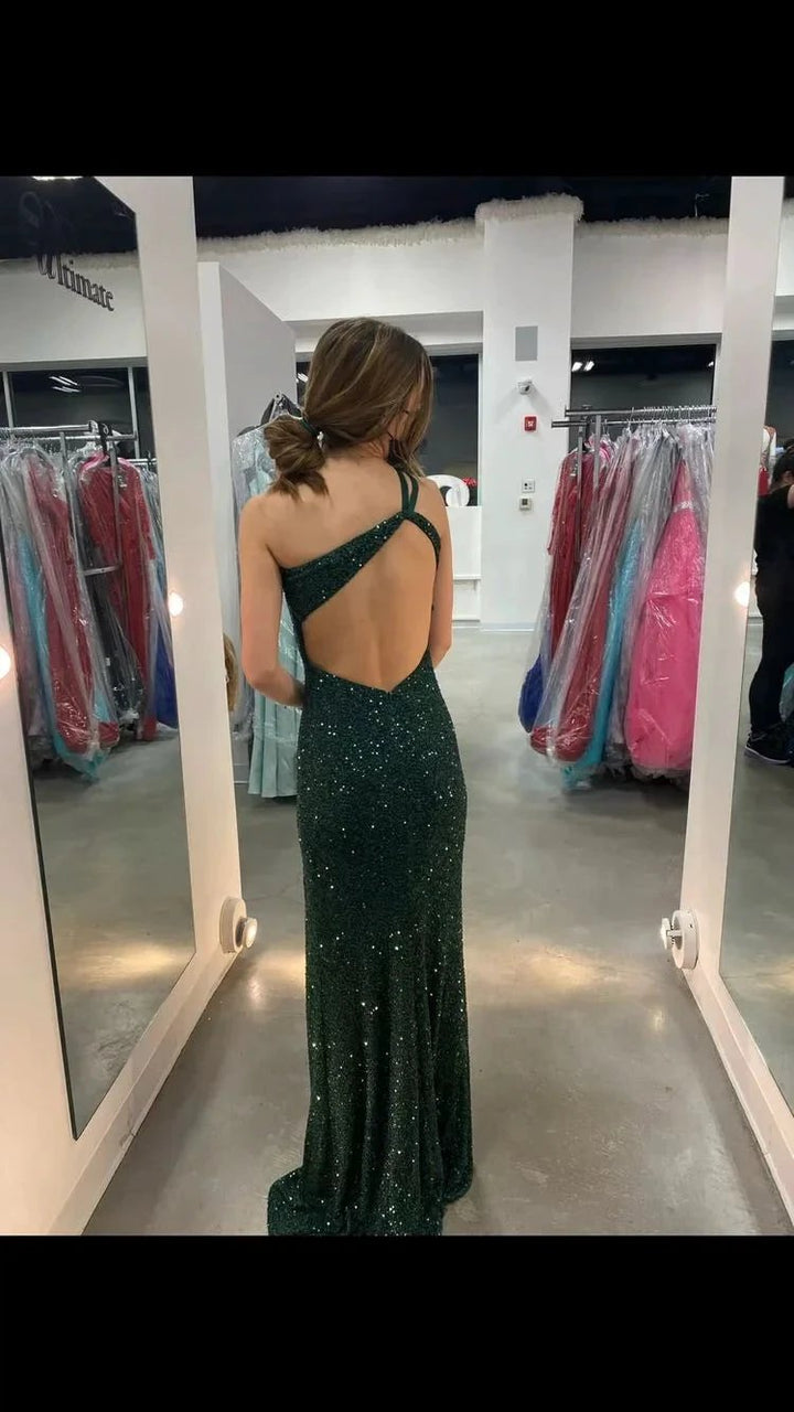 Green Mermaid One Shoulder Long Evening Dress ,Backless Evening Gown Y1395 by simplepromdress