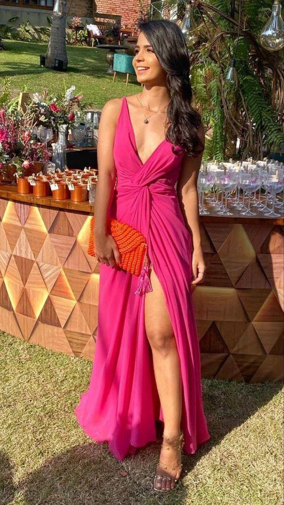 Beautiful V Neck Long Prom Evening Dresses With Slit Y1242 by simplepromdress