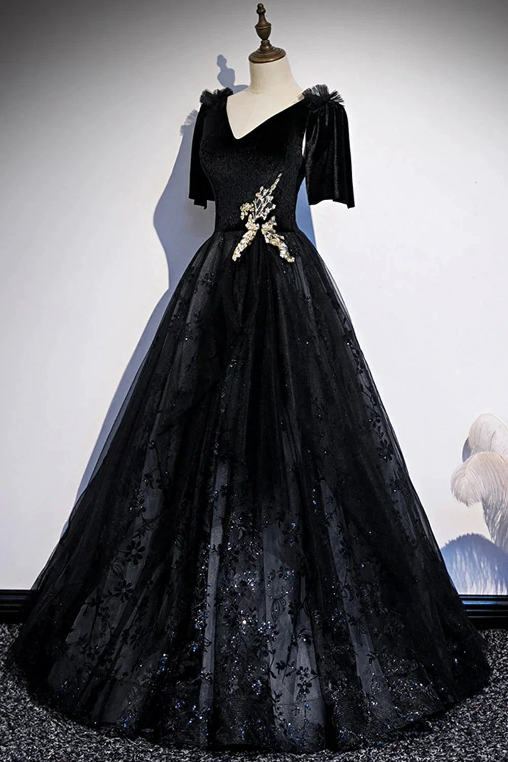 Black velvet lace long prom dress evening dress s103 by simplepromdress