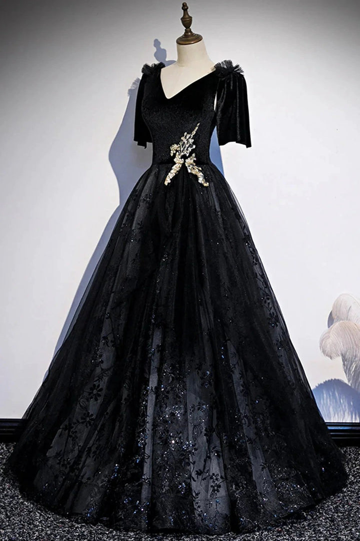 Black velvet lace long prom dress evening dress s103 by simplepromdress