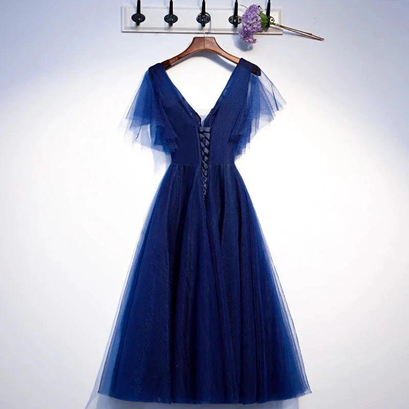 Blue v neck tulle short homecoming dress s94 by simplepromdress