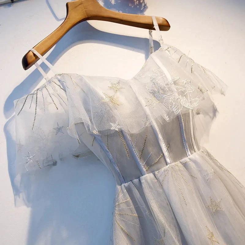 Cute gray tulle short homecoming dress s96 by simplepromdress