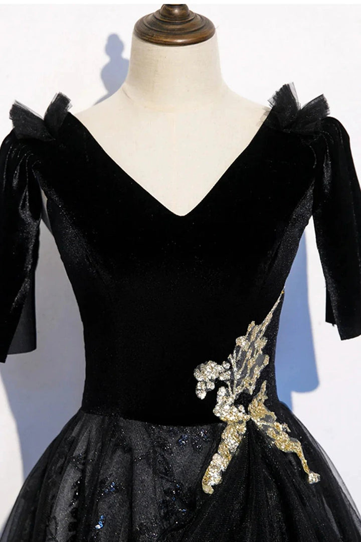Black velvet lace long prom dress evening dress s103 by simplepromdress