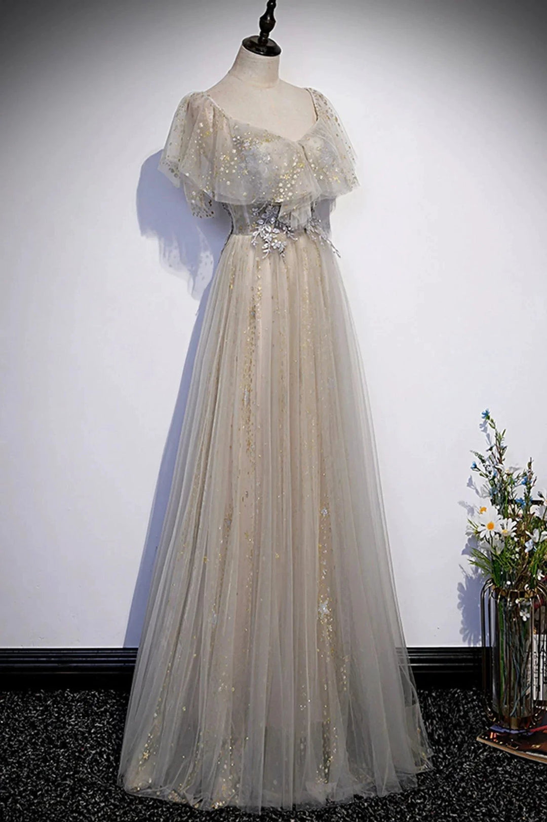 Cute tulle sequins long prom dress evening dress s60 by simplepromdress