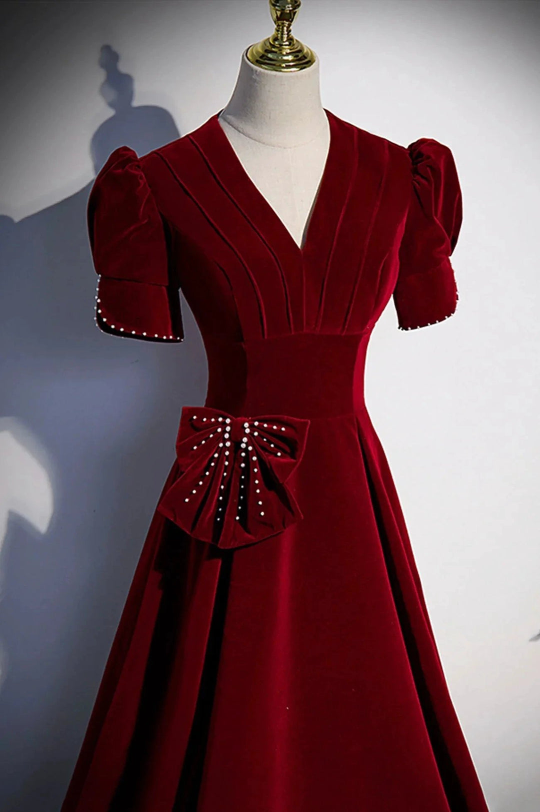Burgundy v neck long prom dress A line evening dress s54 by simplepromdress