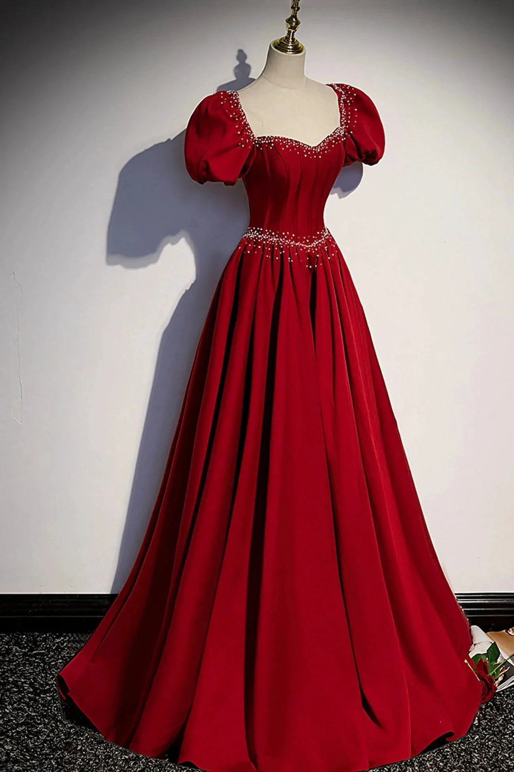 Burgundy A-line satin long prom dress evening dress s85 by simplepromdress