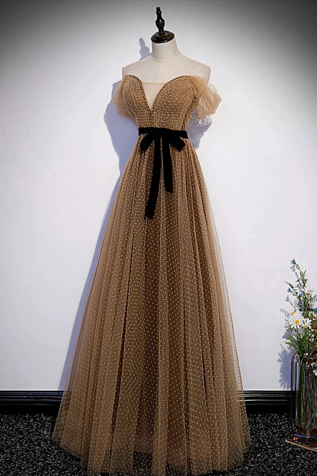Cute tulle long prom dress A line evening dress s62 by simplepromdress
