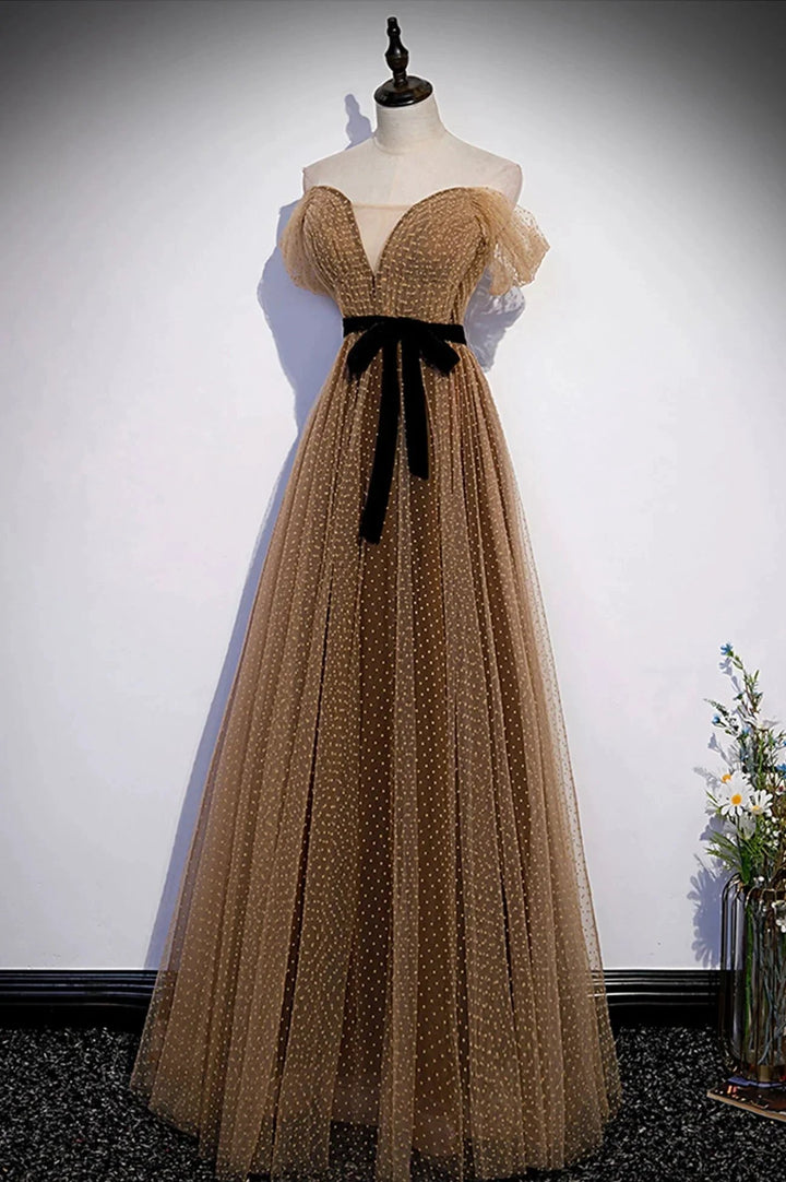 Cute tulle long prom dress A line evening dress s62 by simplepromdress