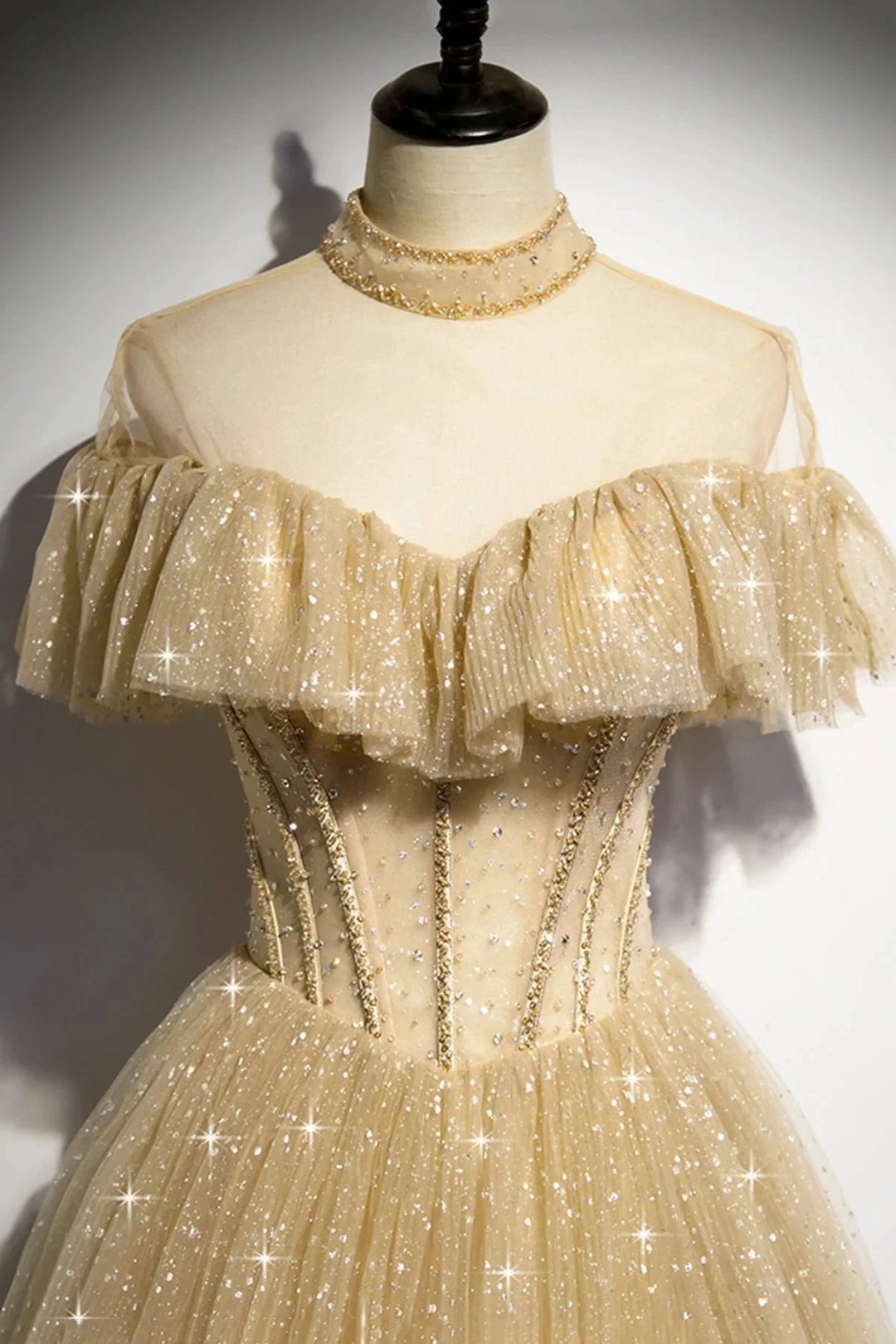 Gold A line sequins long ball gown dress formal dress s78 by simplepromdress