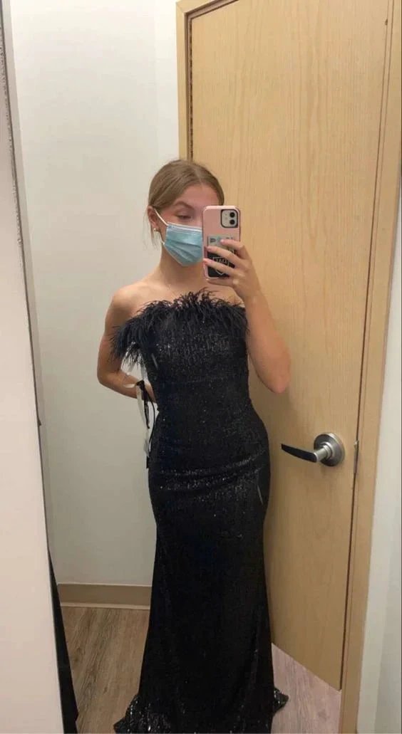 Chic Black Mermaid Prom Dress/Black Evening Dress With Feathers Y1881 by simplepromdress