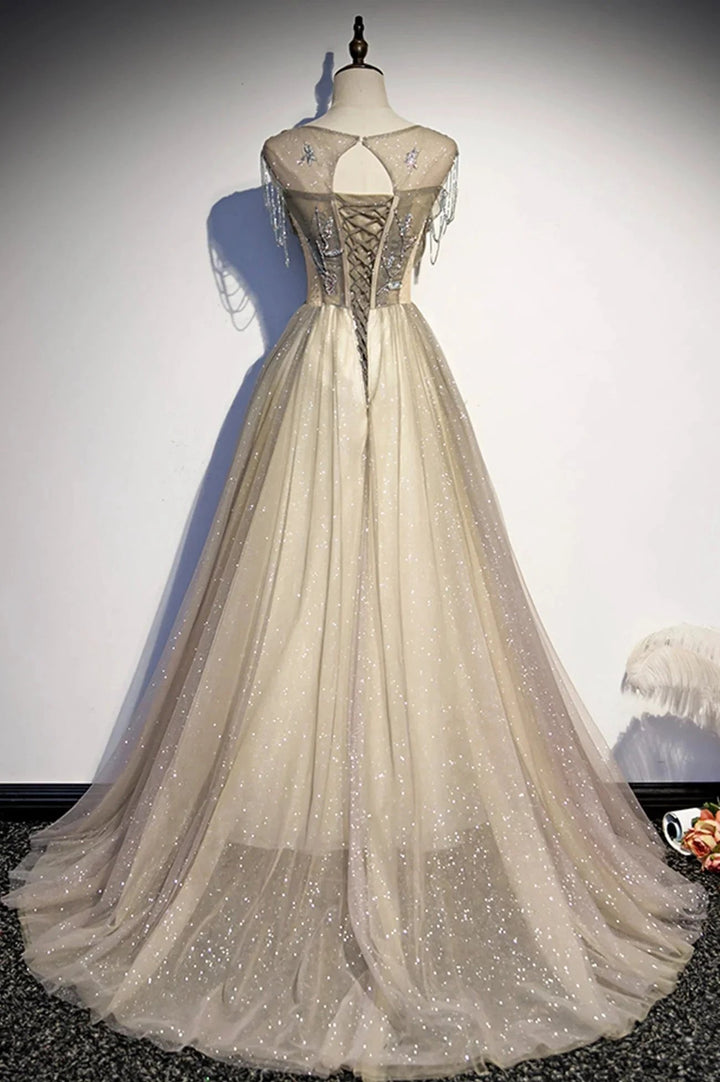 Stylish tulle long prom dress A line evening dress s108 by simplepromdress
