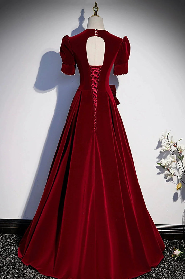 Burgundy v neck long prom dress A line evening dress s54 by simplepromdress