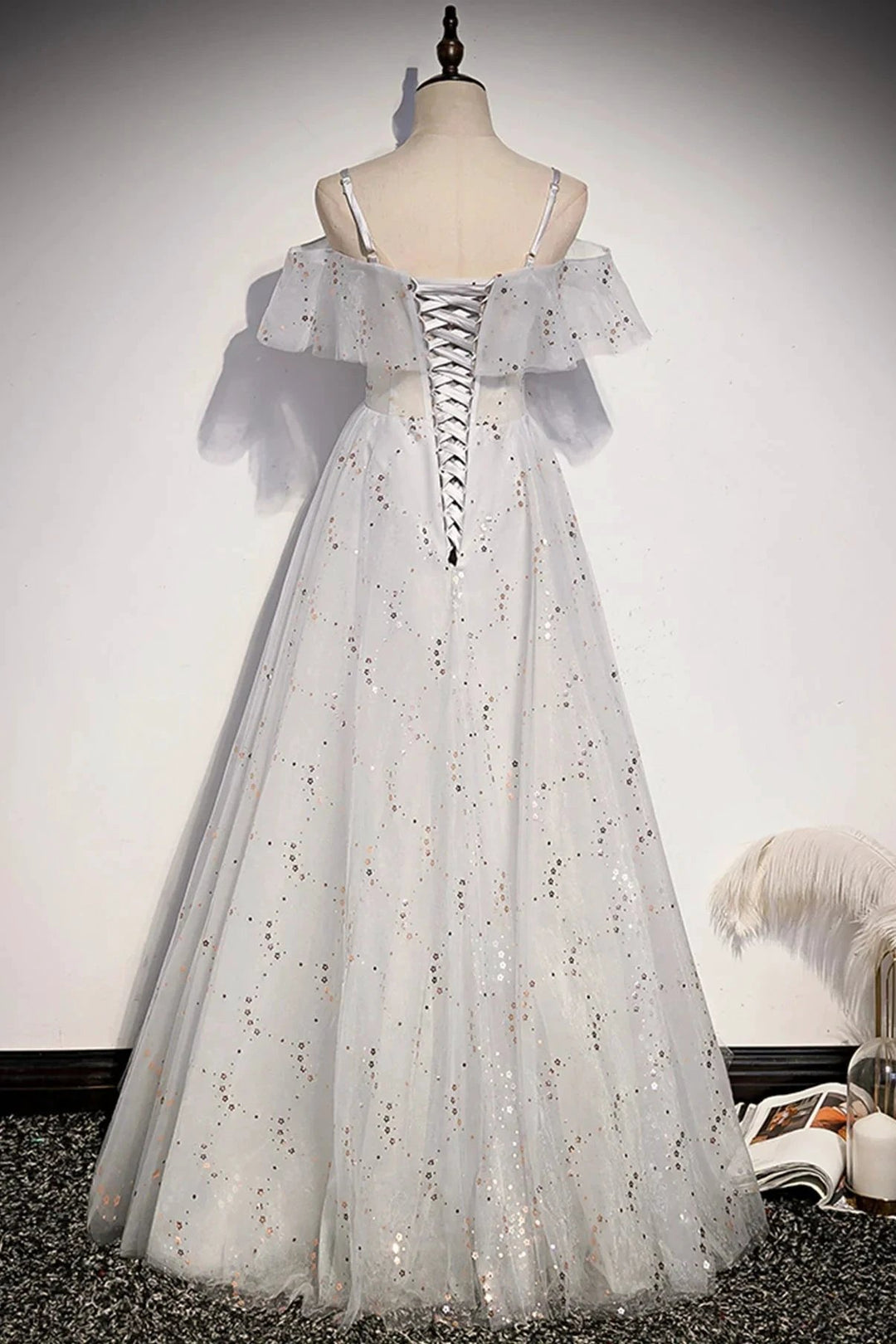 Stylish tulle sequins long A line prom dress evening dress s71 by simplepromdress