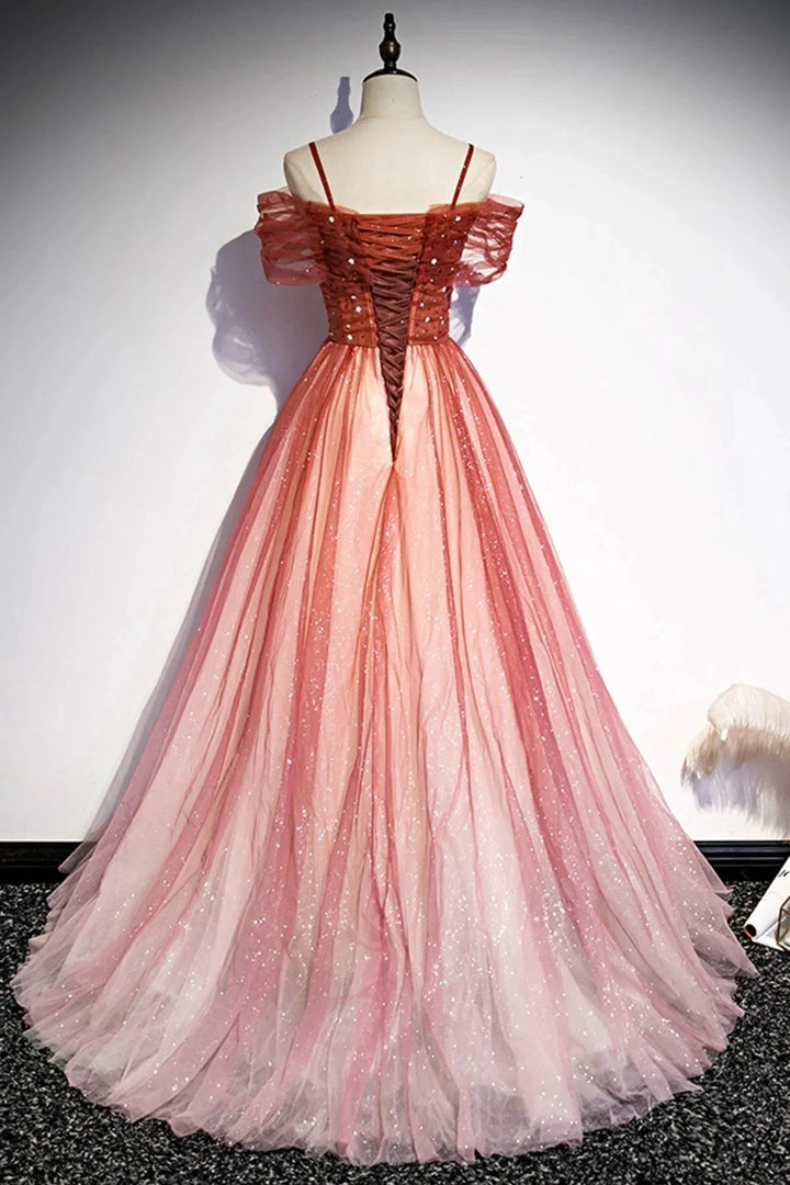 Burgundy tulle long A line prom dress evening dress s75 by simplepromdress