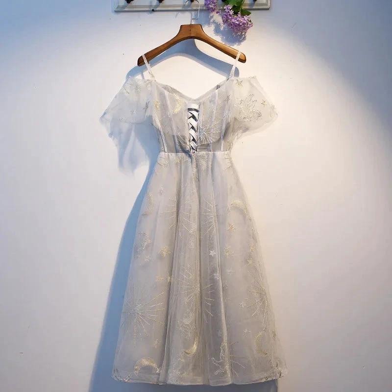 Cute gray tulle short homecoming dress s96 by simplepromdress