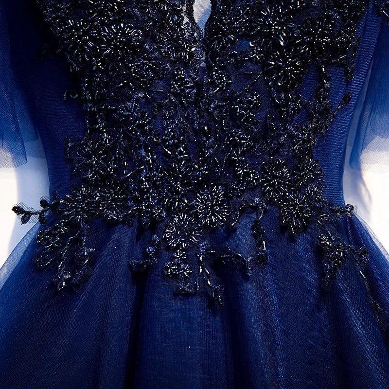 Blue v neck tulle short homecoming dress s94 by simplepromdress