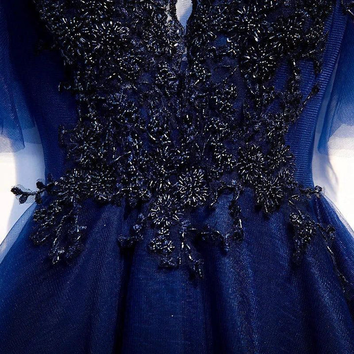 Blue v neck tulle short homecoming dress s94 by simplepromdress