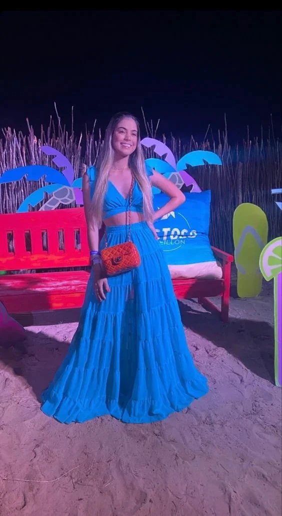 Charming Two Piece Blue Evening Dress,Sexy Blue Beach Dress Y1327 by simplepromdress