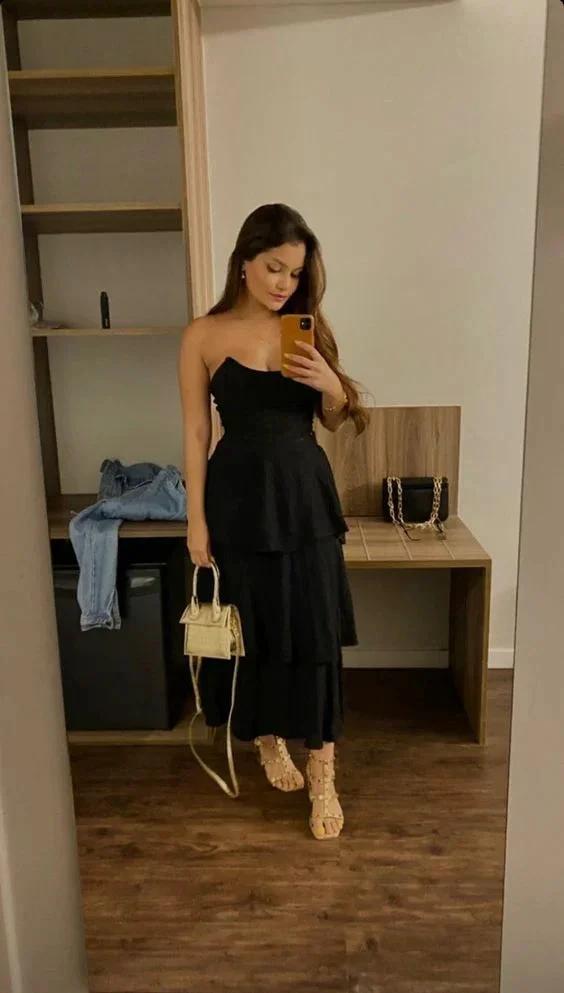 Elegant Black Strapless Evening Dress,Black Party Dress Y1335 by simplepromdress