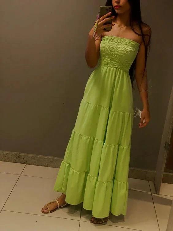 Bohemian Green Strapless Long Evening Dress,Beach Dress Y1334 by simplepromdress