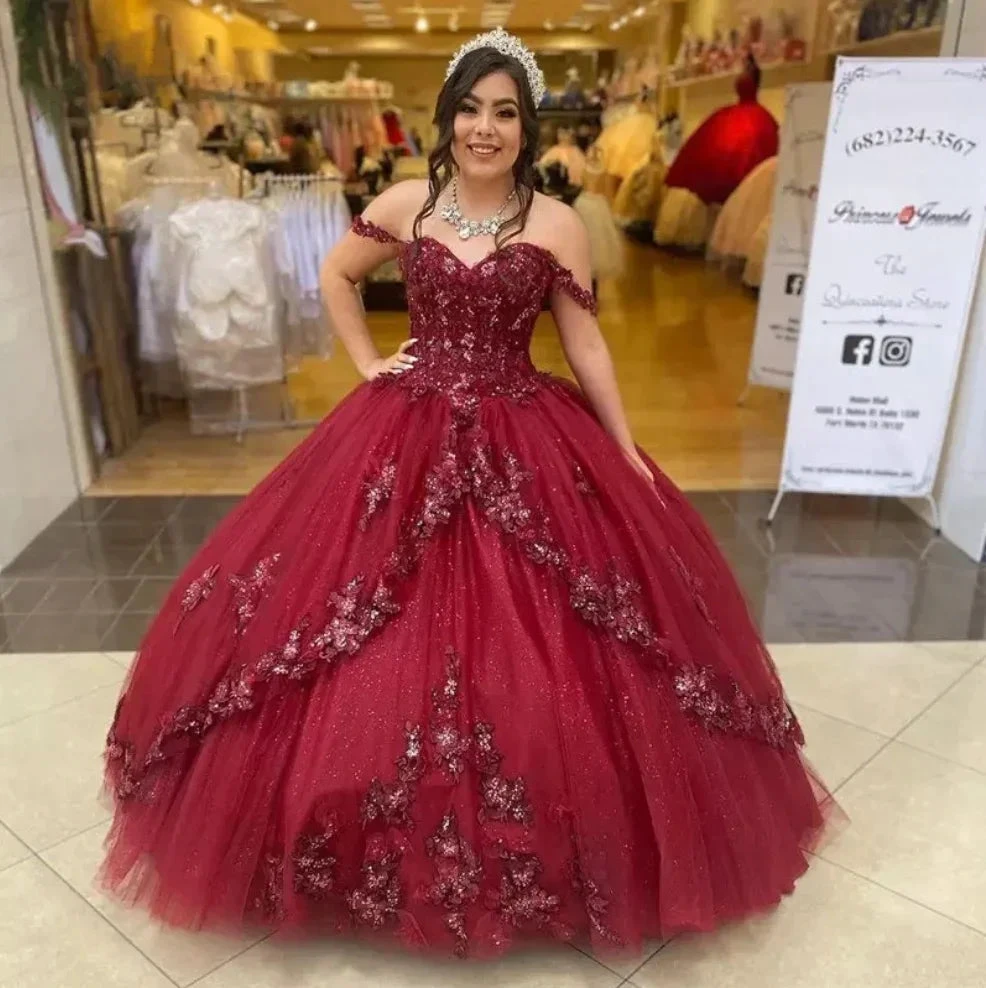 Off the Shoulder Pageant Gown Sweet 16 Dress Birthday Dresses,Sparkly Ball Gown Y1111 by simplepromdress