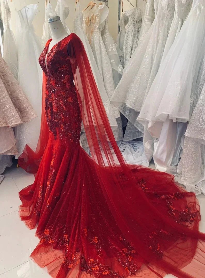 Unique Red Vintage Wedding Dress,Princess Bridal Gown Mermaid Prom Dress Y1573 by simplepromdress