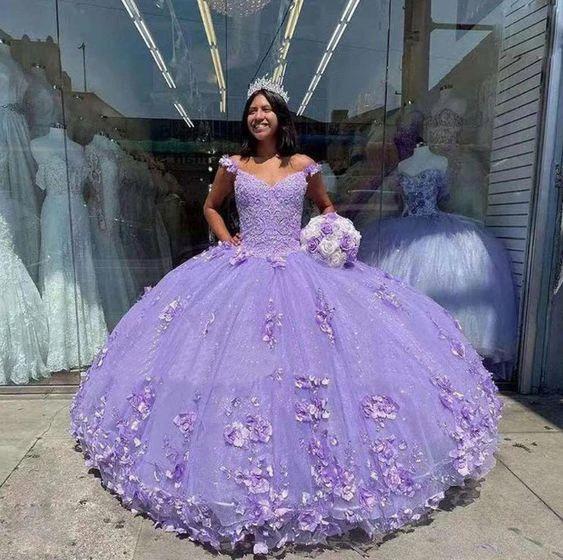 Purple Quinceañera Flower Ruffles Sweetheart Princess Ball Gown Y1610 by simplepromdress