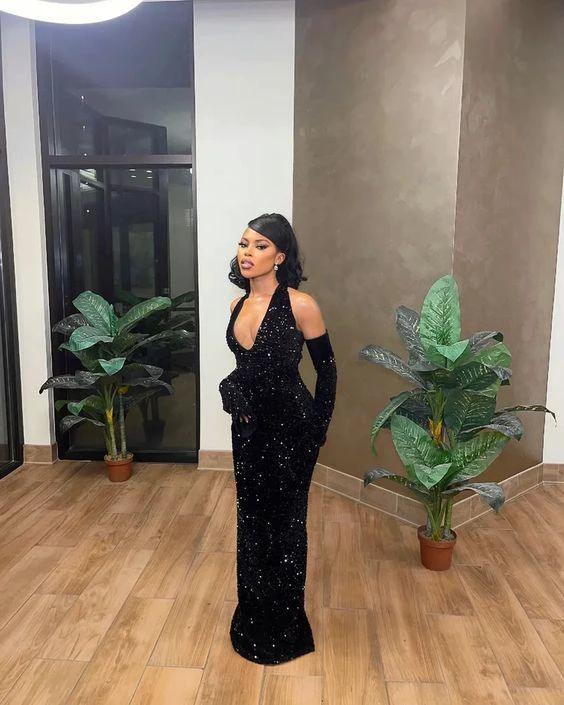 Black Sequins Mermaid Prom Dress,Glitter Black Evening Dress Y1649 by simplepromdress