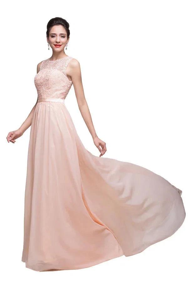 Floor-length A-line Crew Sash Chiffon Appliques Bridesmaid Dresses by misshow.com