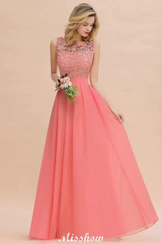 Floral Lace A-line Simple Wedding Dress Sleeveless Maxi Bridesmaid Dress by misshow.com