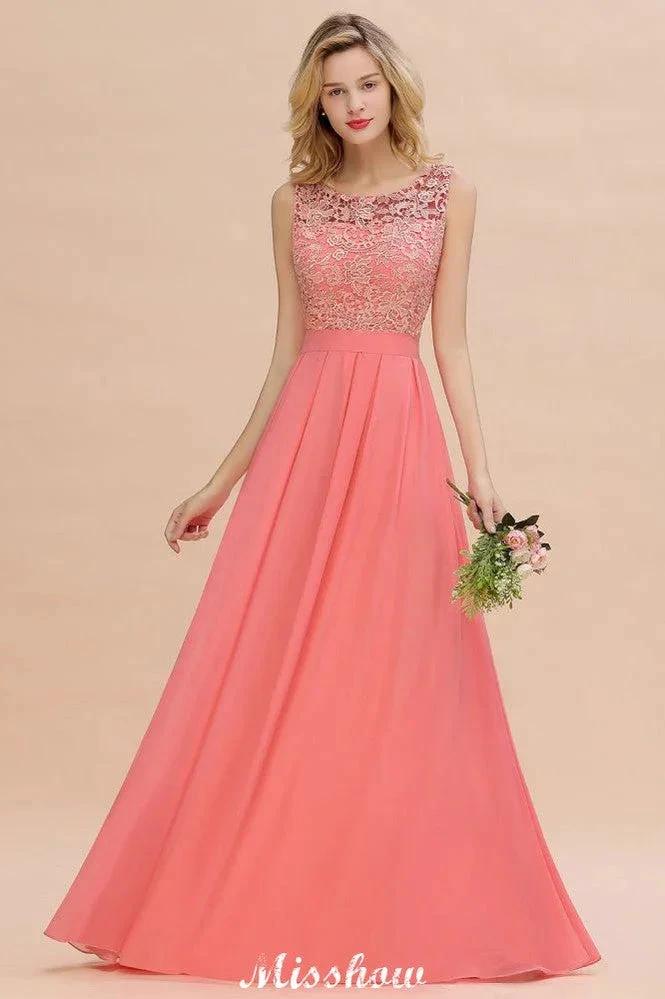 Floral Lace A-line Simple Wedding Dress Sleeveless Maxi Bridesmaid Dress by misshow.com