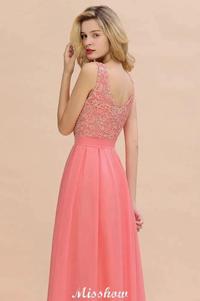 Floral Lace A-line Simple Wedding Dress Sleeveless Maxi Bridesmaid Dress by misshow.com
