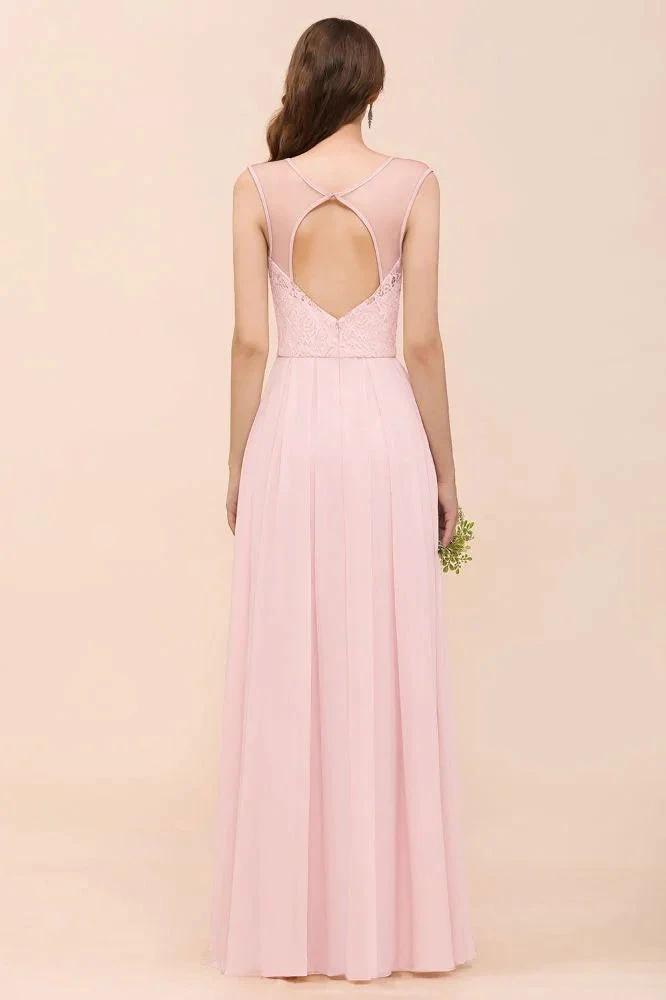 Floral Lace Bridesmaid Dress Pink A-line Wedding Party Dress by misshow.com