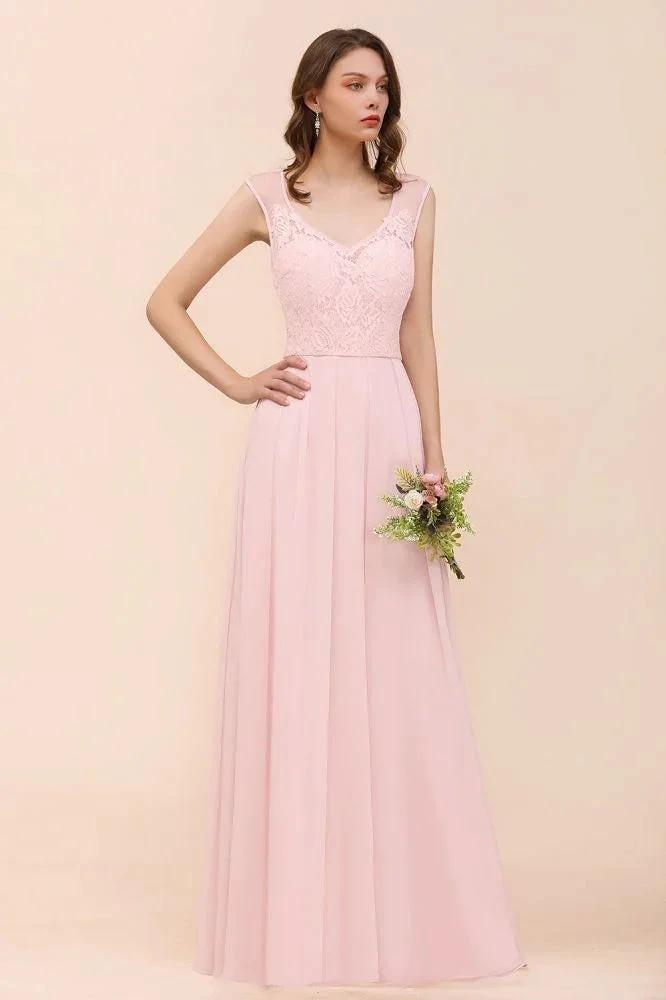 Floral Lace Bridesmaid Dress Pink A-line Wedding Party Dress by misshow.com