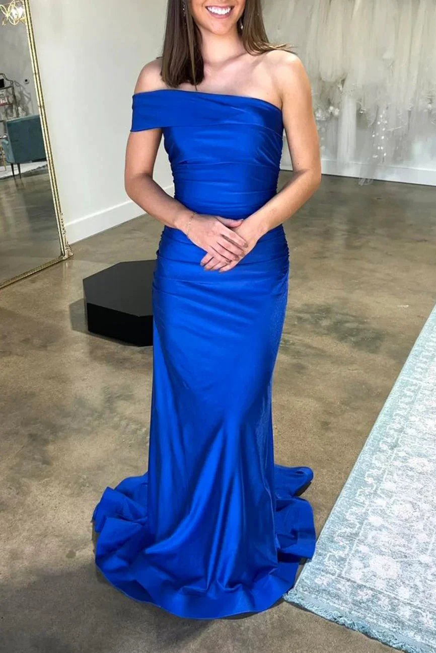Frida | Foraml Mermaid One Shoulder Royal Blue Satin Prom Dress Evening Dress by KissProm