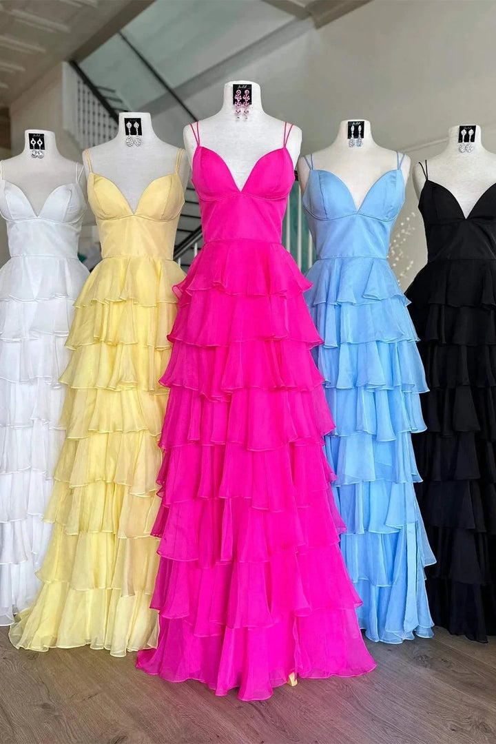 Margot | V-Neck Straps Ruffle Chiffon Prom Dress with Slit by KissProm